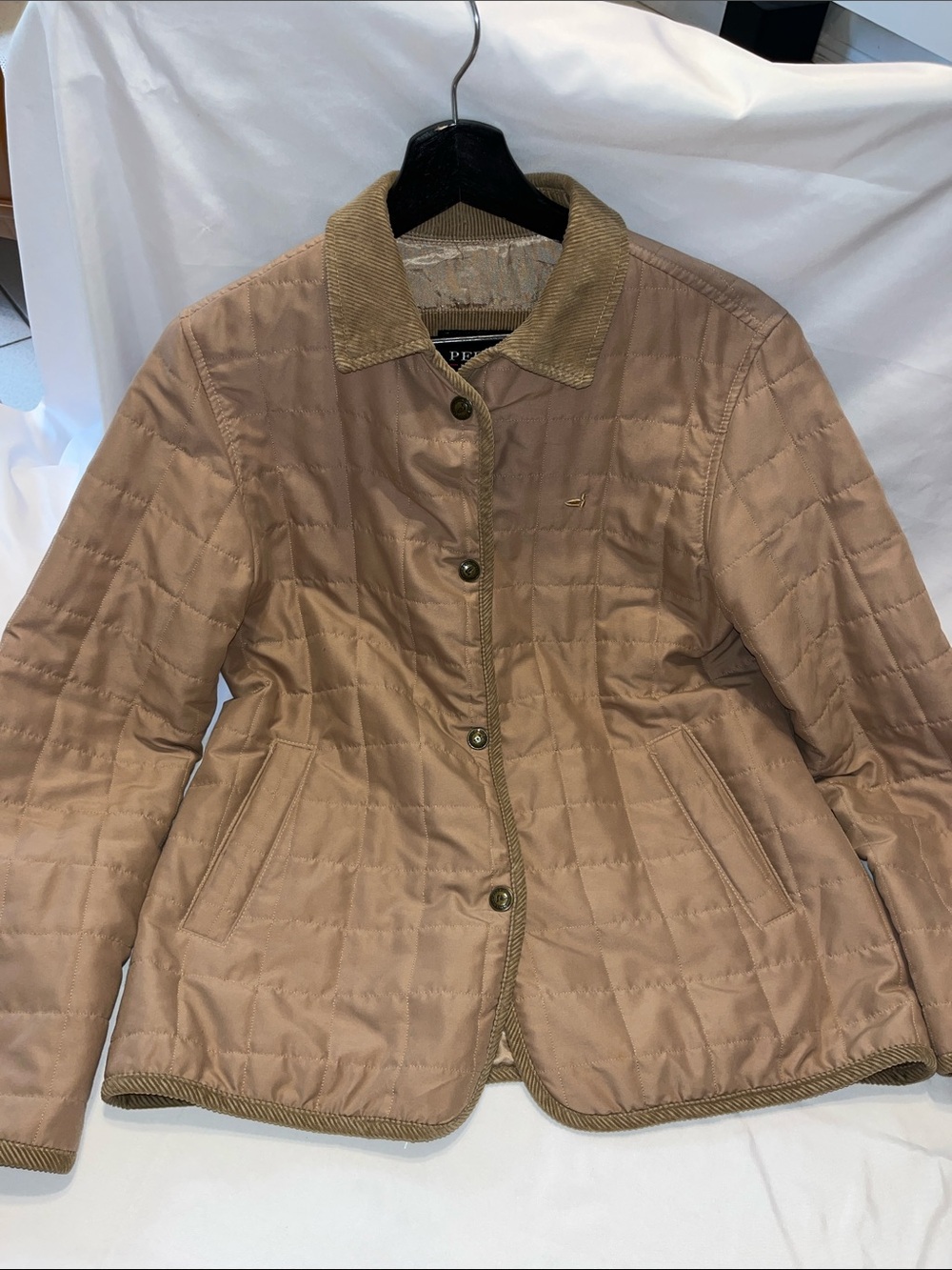 Perramus Classic Quilted Women's Puffer Jacket in Light Brown with Corduroy Trim